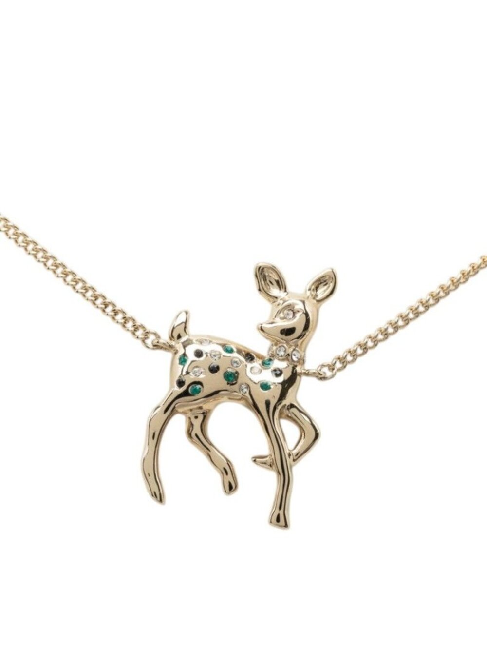 Chanel CC Logo Bambi Deer Motif Necklace Gold Plated Rhinestone